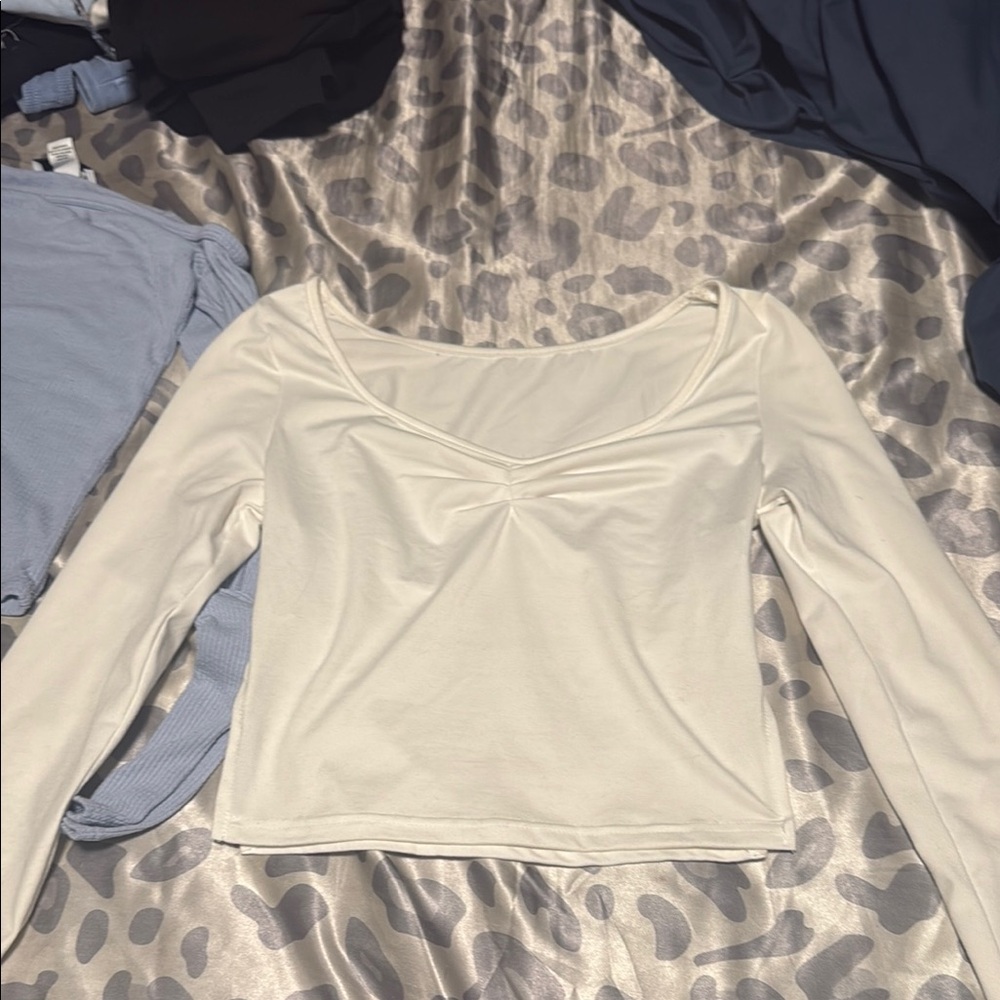 SHEIN Cream Ruched Crop Blouse